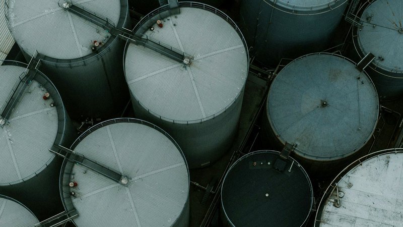 Rows of industrial chemical drums