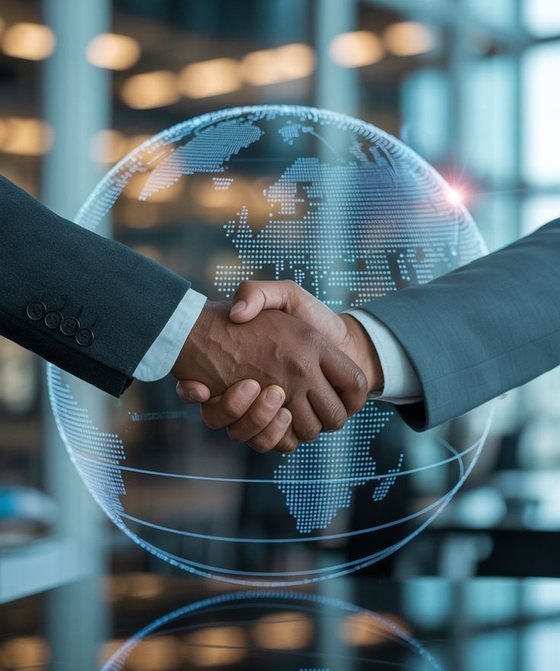 Global partnership handshake — strategic products