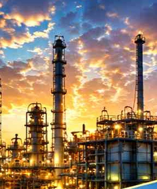 Oil refinery at sunset